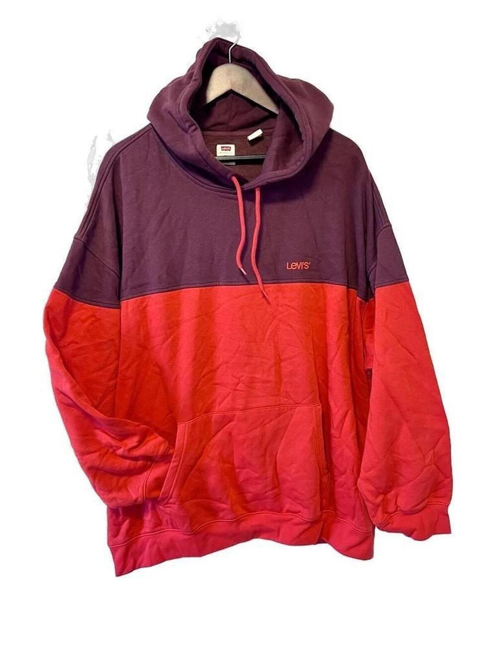 Levi's Men's 4XL Relaxed Fit Colorblock Pullover Hoodie Burgundy Red